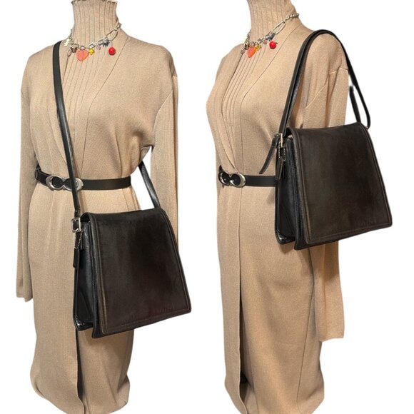 VTG Coach Legacy Monterey Flap 6147 Black Leather Nickel Shoulder Bag 90s Turkey - Picture 2 of 10